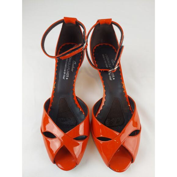 Donald J Pliner Couture Red Strap Peep Toe Cork Wedge Made in Italy 6.5 - Picture 4 of 11